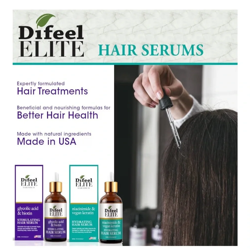 Difeel Elite Niacinamide + Vegan Keratin Hydrating Hair Serum for Growth - 2 oz.